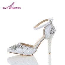 Load image into Gallery viewer, Newest Handmake White Pearl Rhinestone 4 Inches Pointed Toe Delicate Bridal Wedding Shoes Party Prom Banquet High Heels