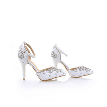 Load image into Gallery viewer, Newest Handmake White Pearl Rhinestone 4 Inches Pointed Toe Delicate Bridal Wedding Shoes Party Prom Banquet High Heels