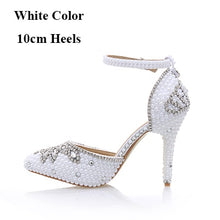 Load image into Gallery viewer, Newest Handmake White Pearl Rhinestone 4 Inches Pointed Toe Delicate Bridal Wedding Shoes Party Prom Banquet High Heels