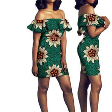 Load image into Gallery viewer, African Short Sleeves Print Tops and Skirt Sets for Women Bazin Riche African Clothing 2 Pieces Skirt Set Customize Wear A722627