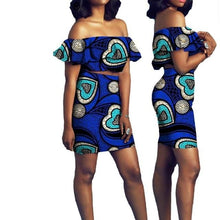 Load image into Gallery viewer, African Short Sleeves Print Tops and Skirt Sets for Women Bazin Riche African Clothing 2 Pieces Skirt Set Customize Wear A722627