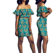 Load image into Gallery viewer, African Short Sleeves Print Tops and Skirt Sets for Women Bazin Riche African Clothing 2 Pieces Skirt Set Customize Wear A722627