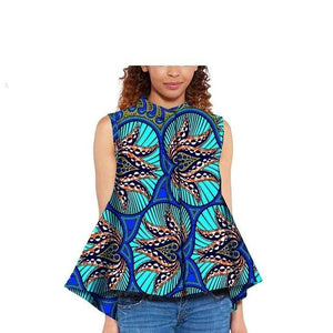 Women Blouse African Shirts for Women Ankara Print Clothes Sleeveless Crop Top Short Top Ankara Attire Summer Wear S2024003