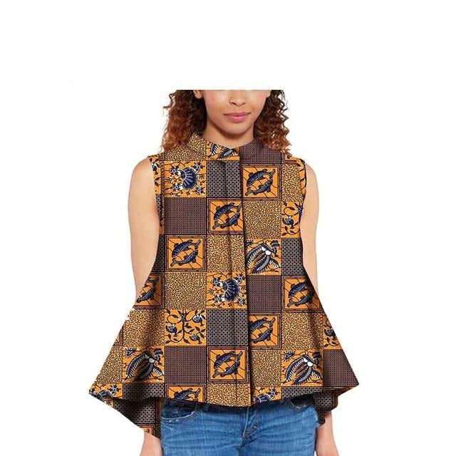 Women Blouse African Shirts for Women Ankara Print Clothes Sleeveless Crop Top Short Top Ankara Attire Summer Wear S2024003