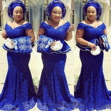 Load image into Gallery viewer, robe de soiree Lace Evening Dresses Royal Blue Formal Dress abendkleider Long Nigerian Evening Gowns Mermaid Peplum abiye