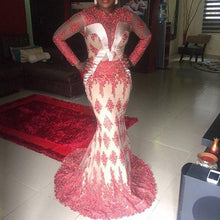 Load image into Gallery viewer, Nigerian Evening Dresses O Neck robe de soiree Beaded Evening Dress Sleeves Lace Mermaid Formal Gowns Vestido De Festa Longo