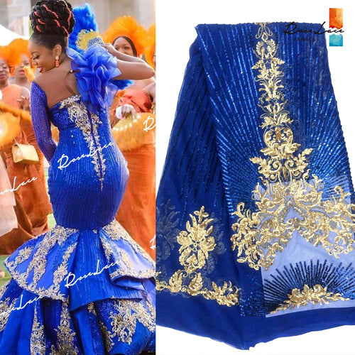 Classical Royal Blue Sequins Net Lace 2020 High Quality Sequined Embroidered Mesh Lace Fabric Nigerian Guinea Wedding Gown Laces