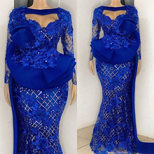 Load image into Gallery viewer, Nigerian Woman Dress Royal Blue vestido de festa longo Full Sleeves Evening Dresses Long Lace Abendkleider Evening Gown robe de