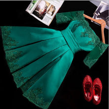 Load image into Gallery viewer, Fashion Dark Green/Blue Party Dresses Short Cheap VOLALO Dress Scalloped Satin Lace-Up Built-In Bra Sexy Evening Party Gowns