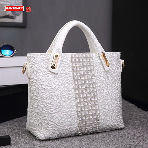 Luxury Fashion Large Capacity Women's Bag Business Briefcase Lace Handbags New Female Shoulder Messenger Bag Diamonds Bags Soft