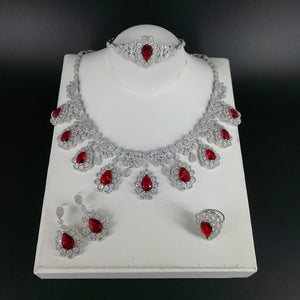 2020 new fashion vintage red water drop CZ zircon necklace earring bracelet ring wedding bride Banquet dressing jewelry set