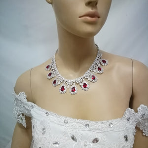 2020 new fashion vintage red water drop CZ zircon necklace earring bracelet ring wedding bride Banquet dressing jewelry set