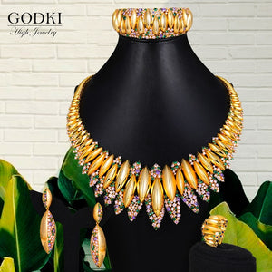 GODKI 4PCS Luxury African Jewelry Set For Women Wedding Party Dubai Bridal Jewelry Sets 2021 Necklace Earring Bracelet Ring Set