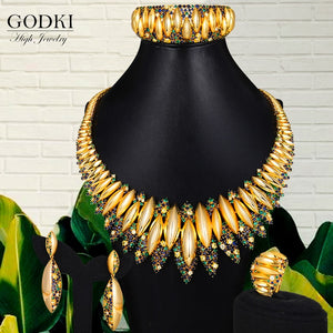 GODKI 4PCS Luxury African Jewelry Set For Women Wedding Party Dubai Bridal Jewelry Sets 2021 Necklace Earring Bracelet Ring Set