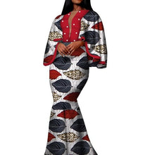 Load image into Gallery viewer, Autumn African Print Long Dresses for Women Bazin Riche Cotton Ruffles Sleeve Dresses Vestidos Pearl African Clothing WY5030