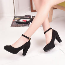 Load image into Gallery viewer, Women&#39;s Fashion Pumps Sweet Woman Thick High Heels Ankle Strap Flock Female Platform Mary Jane Women Shoes Ladies Footwear
