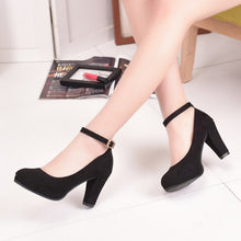 Load image into Gallery viewer, Women&#39;s Fashion Pumps Sweet Woman Thick High Heels Ankle Strap Flock Female Platform Mary Jane Women Shoes Ladies Footwear