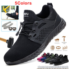 Load image into Gallery viewer, Lightweight breathable men safety shoes steel toe work shoes for men anti-smashing construction sneakers with reflective