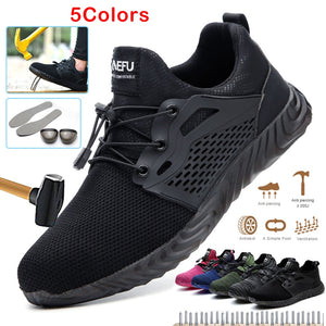 Lightweight breathable men safety shoes steel toe work shoes for men anti-smashing construction sneakers with reflective