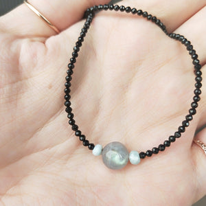 Lii Ji REAL Black Spinels Labradorite Larimar Choker Necklace Delicate 40-45cm(16-18'') Drop shipping