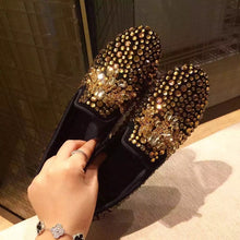 Load image into Gallery viewer, Gold Black 2020 Handmade Rhinestone  Men Shoes Crystal Loafers Male Luxury Party Wedding Shoes Slip on Men&#39;s Flat shoes