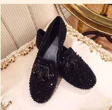 Load image into Gallery viewer, Gold Black 2020 Handmade Rhinestone  Men Shoes Crystal Loafers Male Luxury Party Wedding Shoes Slip on Men&#39;s Flat shoes