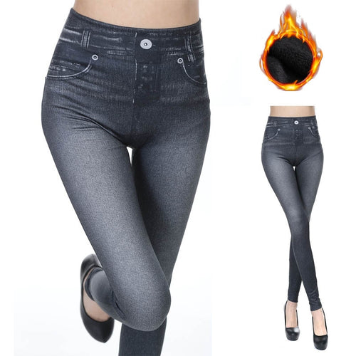 Fleece Lined Warm Winter Leggings slim-fit Denim Jeggings For Women Thermal Leggins Jeans Sexy Push Up Pencil Pants Plus Size