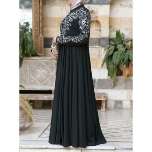 Arab Turkey Muslim Abaya Dress Women Plus Size 5XL Maxi Dresses Stand Collar Floral Print Big Swing Kaftan Robe Islamic Clothing