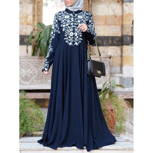 Arab Turkey Muslim Abaya Dress Women Plus Size 5XL Maxi Dresses Stand Collar Floral Print Big Swing Kaftan Robe Islamic Clothing