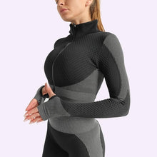 Load image into Gallery viewer, Sexy Women Clothes Seamless Fitness Leggings+long Sleeve Cropped Top Zipper Tracksuit Active Wear Gym Leggings Pants