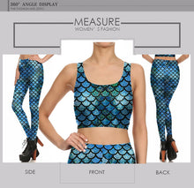 Load image into Gallery viewer, New Fashion Fish Scale Sexy Blue Mermaid Women LeggingsGym Digital Print Fitness Leggings for Ladies Mermaid Leggings + Top