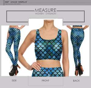 New Fashion Fish Scale Sexy Blue Mermaid Women LeggingsGym Digital Print Fitness Leggings for Ladies Mermaid Leggings + Top