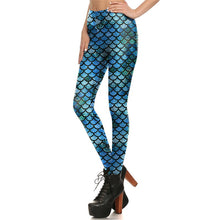 Load image into Gallery viewer, New Fashion Fish Scale Sexy Blue Mermaid Women LeggingsGym Digital Print Fitness Leggings for Ladies Mermaid Leggings + Top