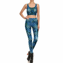 Load image into Gallery viewer, New Fashion Fish Scale Sexy Blue Mermaid Women LeggingsGym Digital Print Fitness Leggings for Ladies Mermaid Leggings + Top