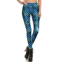 Load image into Gallery viewer, New Fashion Fish Scale Sexy Blue Mermaid Women LeggingsGym Digital Print Fitness Leggings for Ladies Mermaid Leggings + Top