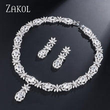 Load image into Gallery viewer, ZAKOL Trendy Style White Color Green Zirconia Bride Wedding Jewelry Set Flower Earrings Necklace Set For Europe Women FSSP2007