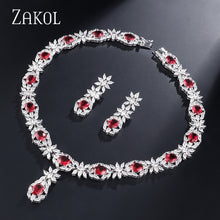 Load image into Gallery viewer, ZAKOL Trendy Style White Color Green Zirconia Bride Wedding Jewelry Set Flower Earrings Necklace Set For Europe Women FSSP2007