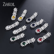 Load image into Gallery viewer, ZAKOL Trendy Style White Color Green Zirconia Bride Wedding Jewelry Set Flower Earrings Necklace Set For Europe Women FSSP2007