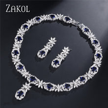 Load image into Gallery viewer, ZAKOL Trendy Style White Color Green Zirconia Bride Wedding Jewelry Set Flower Earrings Necklace Set For Europe Women FSSP2007