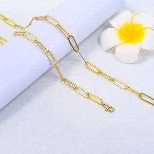 Gold Plated Dainty Rectangle Oval Link Chain Necklace Choker Flat Paperclip Necklace Jewelry for Women Girls