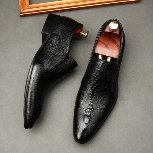 Handmade Mens Wedding Oxford Shoes Black Khaki Genuine Leather Brogue Men's Dress Shoes Slip On Business Formal Shoes For Men