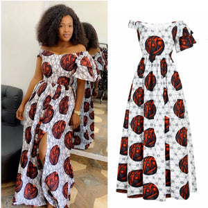 Afican Print Dress Women Halloween Ruffles Flora Fashion Robe Africaine Femme Bodycon Maxi Mermaid Dress Africa Clothes