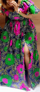 Afican Print Dress Women Halloween Ruffles Flora Fashion Robe Africaine Femme Bodycon Maxi Mermaid Dress Africa Clothes