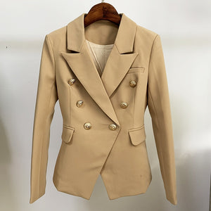 TOP QUALITY New Stylish 2020 Classic Designer Blazer Women's Double Breasted Metal Lion Buttons Blazer Jacket Outer Wear Khaki