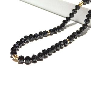 Lii Ji 4x6mm Black Spinel Natural Stone Sparkling Beaded Necklace American 14K Gold Filled Necklace 40+5cm Two Style Can Choose