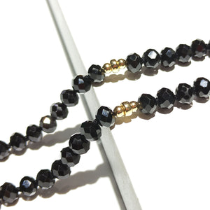 Lii Ji 4x6mm Black Spinel Natural Stone Sparkling Beaded Necklace American 14K Gold Filled Necklace 40+5cm Two Style Can Choose