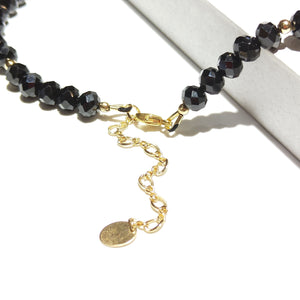 Lii Ji 4x6mm Black Spinel Natural Stone Sparkling Beaded Necklace American 14K Gold Filled Necklace 40+5cm Two Style Can Choose