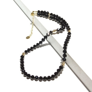 Lii Ji 4x6mm Black Spinel Natural Stone Sparkling Beaded Necklace American 14K Gold Filled Necklace 40+5cm Two Style Can Choose