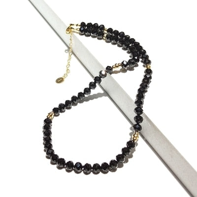 Lii Ji 4x6mm Black Spinel Natural Stone Sparkling Beaded Necklace American 14K Gold Filled Necklace 40+5cm Two Style Can Choose