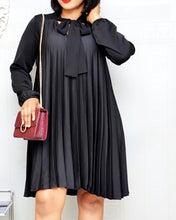 Load image into Gallery viewer, Plus Size Pleated Dresses with Bowtie Long Lantern Sleeves Knee Length Women Fashion Summer Autumn Female African Vestidos New